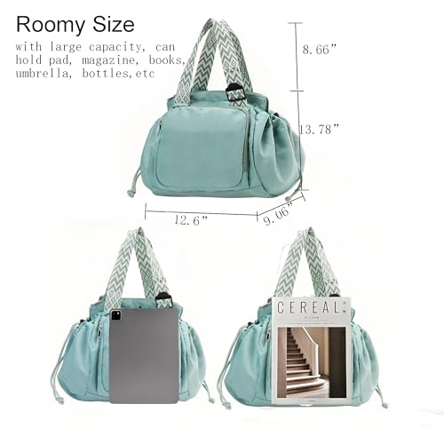 Tote Bag Large Capacity Lightweight Backpack with 15 Pockets Nylon Shoulder Bag for Car Travel Mother Bag - color: Mint Green