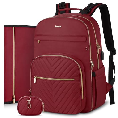 MOMUVO Diaper Backpack for Women Large Capacity with Insulated Pockets Diaper Bags For Baby,Burgundy - color: Burgundy