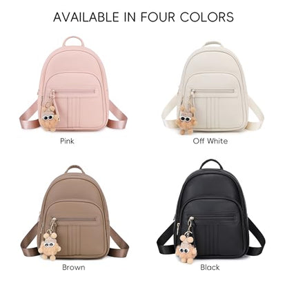 BAGOK Mini Leather Backpack Purse for Women, Small Backpack Purse with Cartoon Charm, Cute Fashion Bag for Girls - color: B-pink