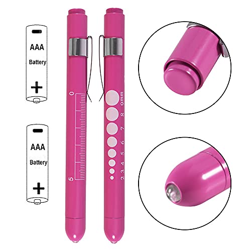 Aokin Medical Pen Light for Nurse Doctor, Reusable LED Medical Penlight Flashlight with Pupil Gauge and Ruler, White Light, Rose - color: Rose