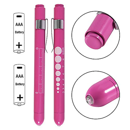 Aokin Medical Pen Light for Nurse Doctor, Reusable LED Medical Penlight Flashlight with Pupil Gauge and Ruler, White Light, Rose - color: Rose