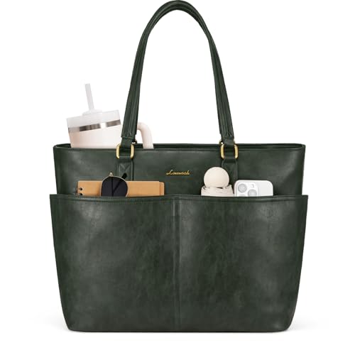 LOVEVOOK Work Tote Bags for Women, Vintage Leather 15.6 Inch Laptop Bag with Large Cup Holder, Teacher Nurse Medical Professional Computer Bag, Office Briefcase Handbag Gift - color: Green, size: 15.6 Inch
