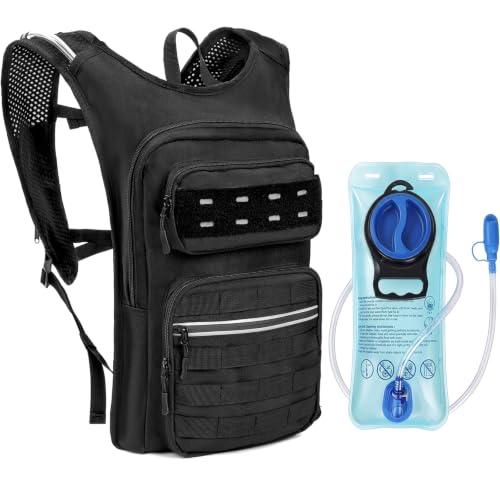 Tactical Hydration Backpack,Water Pack with 2L Leakproof Water Bladder | BPA-Free, 900D Polyester, MOLLE System, Breathable Back Panel, Adjustable Chest Strap for Hiking, Camping, Cycling & Trekking