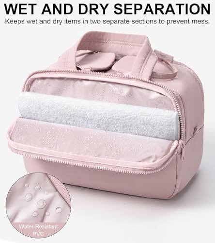 Travel Toiletry Bag, Large Wide-open Puffy Makeup Bag for Women Light Pink - color: Light Pink