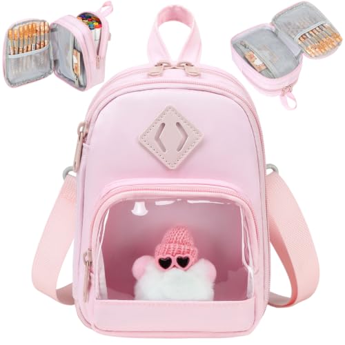 Large Capacity Kids Backpack Pencil Case Pen Bag with Clear Pocket, Cute Kawaii Pen Pouch Organizer with Adjustable Strap & Plush Doll Keychain for School Girls Boys (Pink) - color: Pink