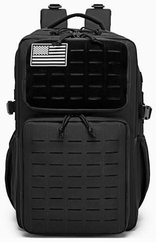 Wotony Military Tactical Backpack for Men Waterproof Daypack 3 Day Assault Pack Laser-Cut MOLLE Webbing Design with Water Bottle Holder Black Small Tactical Assault Bag (Black, 35L) - color: Black, size: 35L