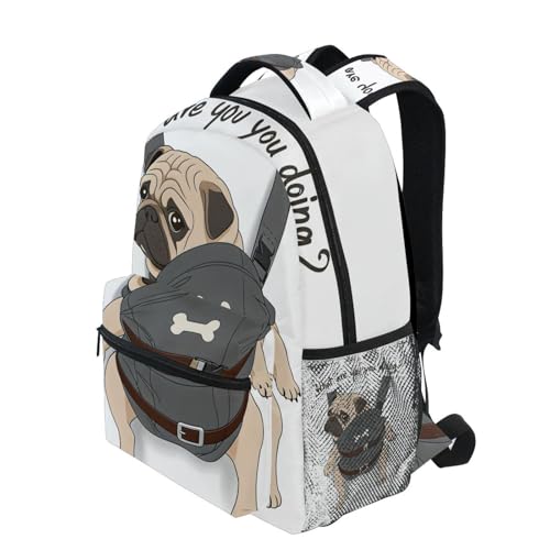 ALAZA Pug Dog Print Puppy Funny Quote Large Backpack for Kids Boys Girls Student Personalized Laptop iPad Tablet Travel School Bag with Multiple Pockets - color: Pug