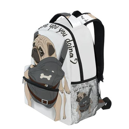 ALAZA Pug Dog Print Puppy Funny Quote Large Backpack for Kids Boys Girls Student Personalized Laptop iPad Tablet Travel School Bag with Multiple Pockets - color: Pug