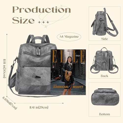 Backpack Purse for Women, Women Backpack Purse Small Leather Waterproof Anti-theft Shoulder Bags Handbags Ladies - color: Grey