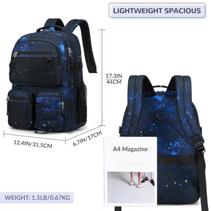 Lohol Multi-Pocket Backpack for Travel College, Heavy Duty Big Bookbag with 15.6 inch Laptop Compartment (Black Blue Galaxy - color: Black Blue Galaxy