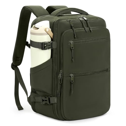 mibasies 30L Travel Backpack for Women & Men: Carry On Luggage Flight Approved, TSA Laptop Backpack with Water Bottle Pocket, Personal Item Bag Fits 15.6" Laptop for Weekender Business - Deep Green - color: Deep Green, size: Large