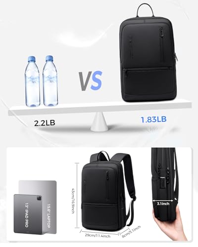 Fenree.geer Slim Laptop Backpack for Men with USB Port, Fits 15.6 Inch | Lightweight Business Backpack, Anti Theft & Water Resistant College Commuter Backpacks for Daily Office Work, Black - style: Slim Backpack