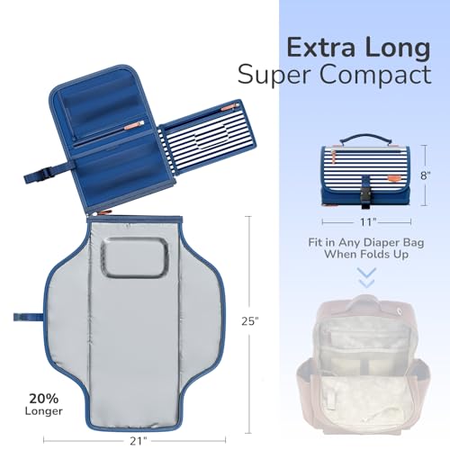 Alatino Portable Diaper Changing Pad, Wipe Clean, Large 25x22,Navy Blue - color: Navy Blue