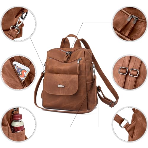 Backpack Purse for Women, PU Leather Back pack, Fashion Anti Theft Backpack, Multipurpose Lightweight Waterproof Purse Shoulder Bag Handbag, Caramel - color: Caramel