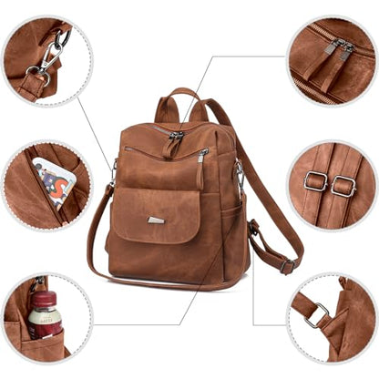 Backpack Purse for Women, PU Leather Back pack, Fashion Anti Theft Backpack, Multipurpose Lightweight Waterproof Purse Shoulder Bag Handbag, Caramel - color: Caramel