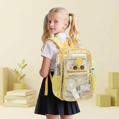 Clear Backpacks for Girls Women, Heavy Duty PVC Transparent Back Pack See Through Boys Kids Clear Bookbags for School - Checkered Yellow - color: Checkered Yellow