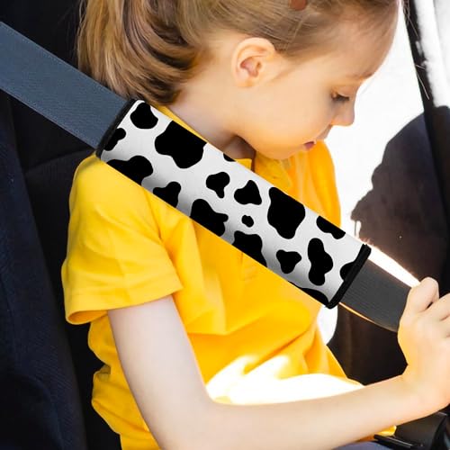 Car Seat Belt Pad Cover, 4-Pack Soft Car Safety Seat Belt Strap Shoulder Pad for Adults and Children, Suitable for Car Seat Belt, Backpack, Shoulder Bag (Cow Pattern) - color: 4 pack cow cover