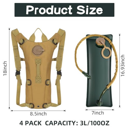 4 Pack Tactical Hydration Backpack with 3L Water Bladder Military Daypack Water Backpack Lightweight Hydration Back Pack for Running Cycling Climbing Hiking for Men Women - style: Khaki