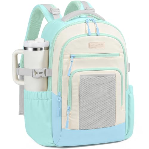 LOVEVOOK Laptop Backpack for Women with Large Cup Holder,15.6 Inch Work Computer Bag with Chest Buckle Back Pad Shoulder Buckle,Waterproof Business Backpack College Teacher Bag for Gift Travel - color: Off White-light Blue-light Green, size: 15.6 Inch