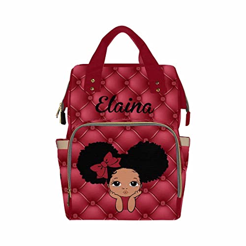 Newcos Personalized Afro Princess Diaper Bag Backpack with Name Custom Mommy Nursing Baby Bags for Women,Customized Red Large Nappy Bags - color: 230112-15