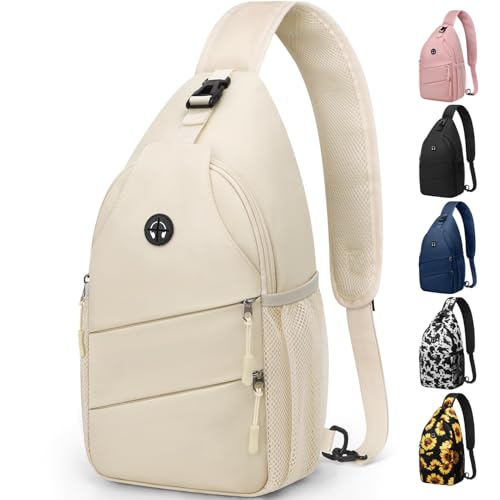 Pritent Crossbody Bags for Women Men Trendy Sling Bag Backpack Casual Chest Bag with Convertible Shoulder Strap - color: Beige, size: Medium