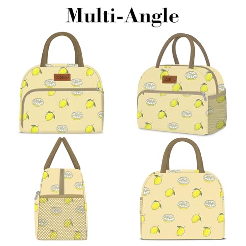 Coobiiya Lunch Bag for Women Men, Cute Lunch Tote Bags Insulated Reusable LunchBox Large Capacity Cooler Bag for Work Travel Picnic Green white - color: Lemon