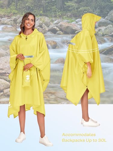 SaphiRose Extra Thick Hooded Rain Poncho Double Layer Waterproof Raincoat Jacket for Men Women Adults - color: Lemon Yellow