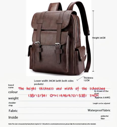 Business Men and Women PU Leather Backpack 15.6inch Laptop Waterproof Backpack Travel Commuter Lightweight schoolbag (Brown backpack8,Medium) - color: Brown Backpack8, size: Medium
