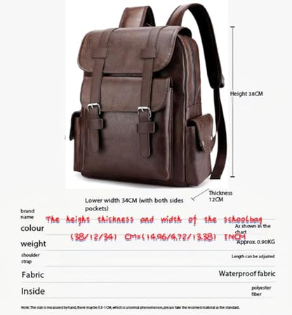 Business Men and Women PU Leather Backpack 15.6inch Laptop Waterproof Backpack Travel Commuter Lightweight schoolbag (Brown backpack8,Medium) - color: Brown Backpack8, size: Medium