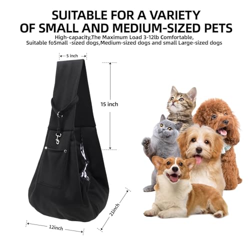 Dog Carrier Sling - Reversible Puppy Carrier Purse with Storage Pocket, Hand-Free Dog Sling Carrier for Carry Small Dogs and Cats, Travel Safety Harness, Dog and Cat Harness(Black) - color: Black
