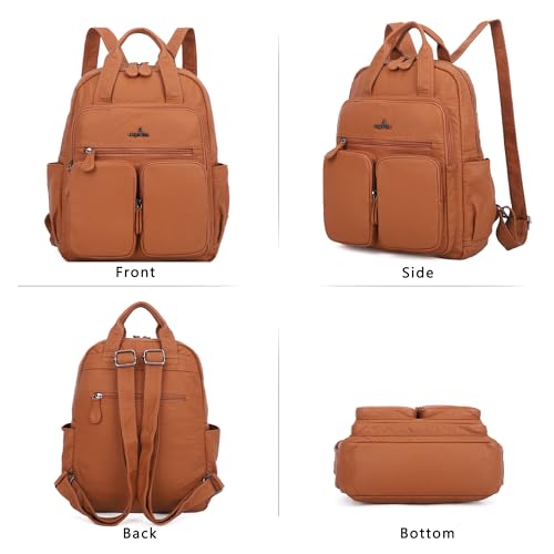 Angel Kiss Backpack Purse for Women Soft Washed Leather Multi Pocket Casual Travel Backpacks… - color: 173brown