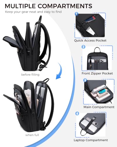 Fenree.geer Slim Laptop Backpack for Men with USB Port, Fits 15.6 Inch | Lightweight Business Backpack, Anti Theft & Water Resistant College Commuter Backpacks for Daily Office Work, Black - style: Slim Backpack