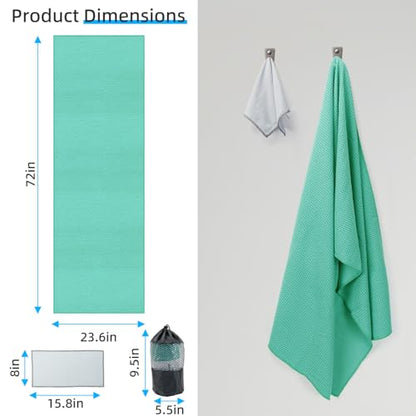 YESLIFE Non-Slip Extra Thick Hot Yoga Towel with One Sweat Towel, Microfiber Sweat Absorbent Yoga Mat Towel with Grip Dot, Pilates Mat, 72" x 24", Light Green - color: Light Green