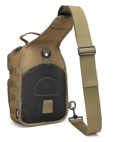 Tactical Sling Backpack Military Crossbody Bag Pack for Mens One Shoulder Holster Sling Bag 10L - color: Tan Brown