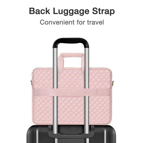MOSISO 13-14 inch Laptop Bag, Laptop Briefcase Messenger Compatible with MacBook Neo 13 inch/Air 13.6/13 /Pro 13/14, Square Quilted Computer Bag Work Office Business with 3 Pockets&Strap, Pink - color: Pink, size: 13.3 inch