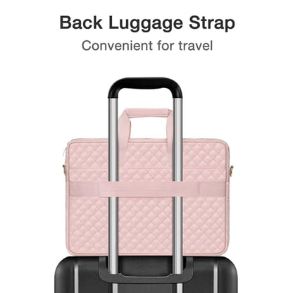 MOSISO 15-16 inch Laptop Bag, Laptop Briefcase Messenger Compatible with MacBook Pro 16/Air 15, HP, Dell, Lenovo, Square Quilted Computer Bag Work Office Business with 3 Pockets&Strap, Pink - color: Pink, size: 16 inch