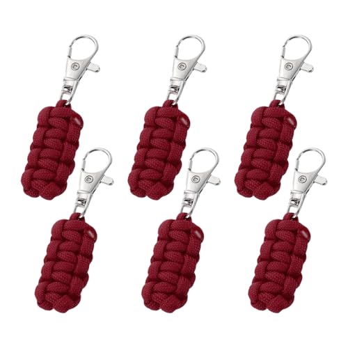 YELARXI Paracord Zipper Pull Polyester Zipper Pulls Replacement Woven Rope with Metal Clasp, 80 mm Length Fit for Backpacks Clothing Luggage Accessories - Cylinder (6 Pack, Wine Red) - color: Wine Red