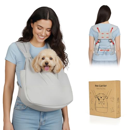 Dog Sling Carrier for Small Dogs with Bottom Support, Adjustable Pet Front Dog Carrier-Padded Strap Reducing Back Neck Pain, Anti-Anxiety Backpack for Travel Hiking Camping, Hands Free (Grey,M) - color: Grey, size: Medium