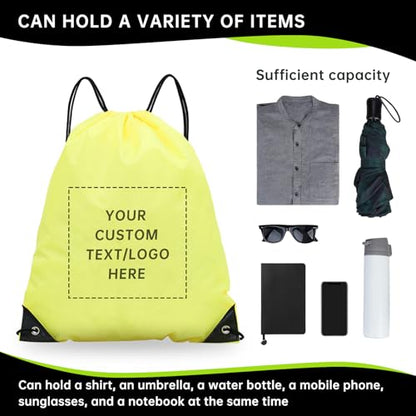 pack of 50 Custom Bags With Your Logo,Drawstring Backpacks Bulk String Bag,Great for Travelling, Gym and for Everyday Use (Custom Yellow) - color: Custom Yellow