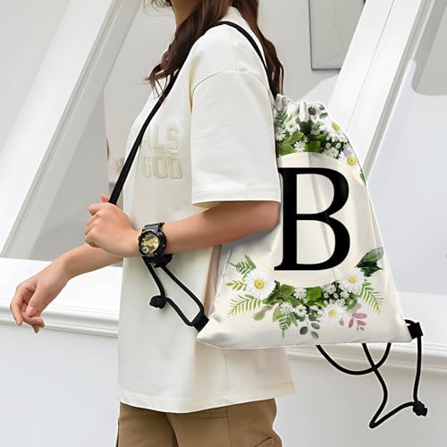 Initial Letter Drawstring Backpack String Sports Gym Bags Waterproof Sackpack Cute for Men Women Beach (13"×17") (Letter-B) - color: Letter-b