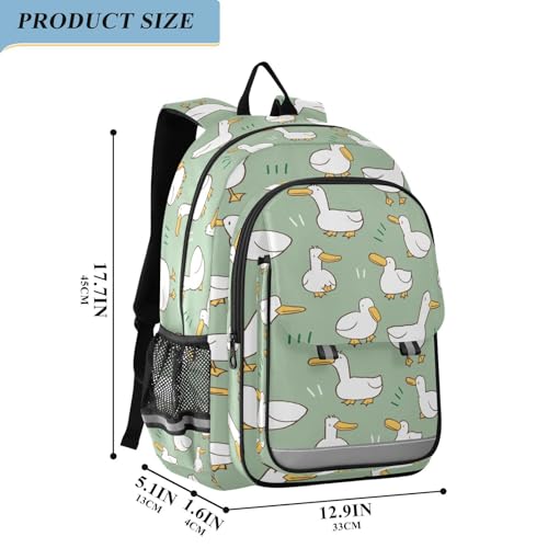 Cartoon Duck Pattern Green Backpack Girls Boys Elementary School Bags Bookbags Laptop Backpack Travel Daypack Safe Reflective Stripes