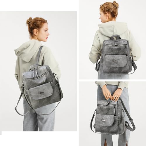 Backpack Purse for Women, PU Leather Backpack Purse, Fashion Travel Anti Theft Backpack, Multipurpose Lightweight Waterproof Convertible Purse Shoulder Bag Handbag, Grey - color: Grey