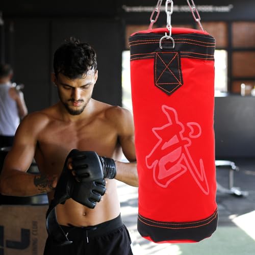 INOOMP Boxing Sandbag Hanging Fitness Bag Thickened Empty Punching Bag Red Sturdy Pu Leather Karate Training for Home Gym Fitness Exercise