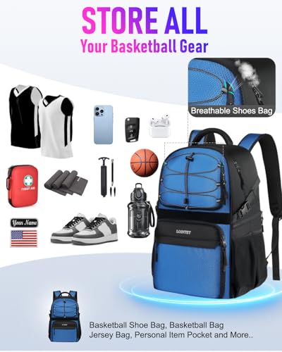LOINTET Basketball Bag Backpack with Ball Holder Shoes Compartment, Large Basketball Accessories Sports Bag - color: Blue
