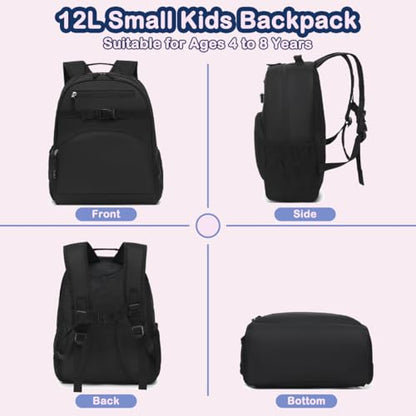 FlowFly Kids Backpack for Toddler Boys Girls, Simple Lightweight Bookbag for Daycare Kindergarten Elementary School Travel, Small Modern Bag (Medium 15'', Black) - color: Black, style: Kids Medium: 12l