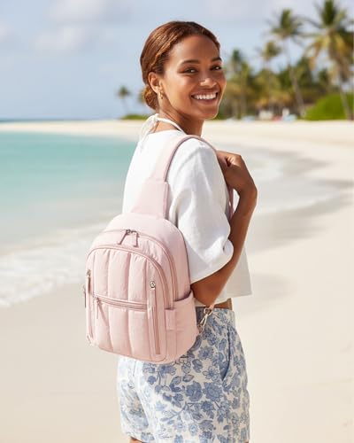 HomemeDiary Large Sling Bag for Women, Puffer Crossbody Bag Purses Sling Backpack, RFID Fanny Packs for Travel Daily Hiking - color: Pink
