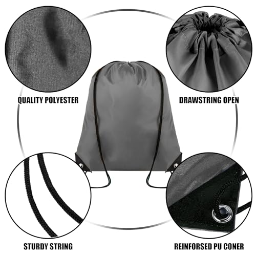 Grneric Drawstring Backpack Bulk 100Pcs Cinch Bag, Polyester Drawstring Bags for Gym Beach Sports Short Trip Party (Grey) - color: Grey