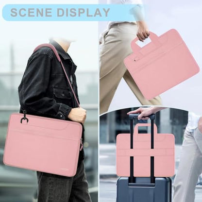 Hseok Laptop Shoulder Bag 17-17.3 inch Case, Durable Shockproof Protective Briefcase with Multi-Pockets Compatible with Lenovo Most 17-17.3 inch HP Acer Dell ASUS MSI Notebooks,Pink - color: Pink, size: 17-17.3"