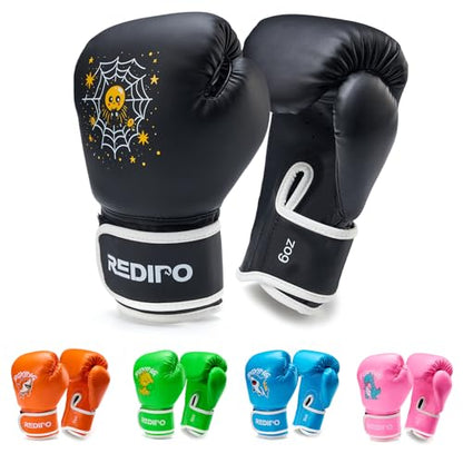 Kids Boxing Gloves, Youth Boxing Training Gloves for Kids 3-9 Year Boys and Girls, 4&6OZ Fighting Gloves, Punching Bag Kickboxing Thai Mitts MMA Training Sparring Gloves - color: Black, size: 4OZ