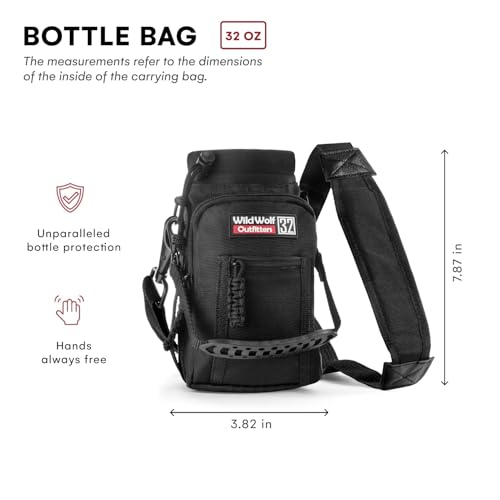 Wild Wolf Outfitters - #1 Best Water Bottle Holder for 32 oz Bottles - Carry, Protect and Insulate Your Flask with This Military Grade Carrier w/ 2 Pockets and an Adjustable Padded Shoulder Strap. - color: Black
